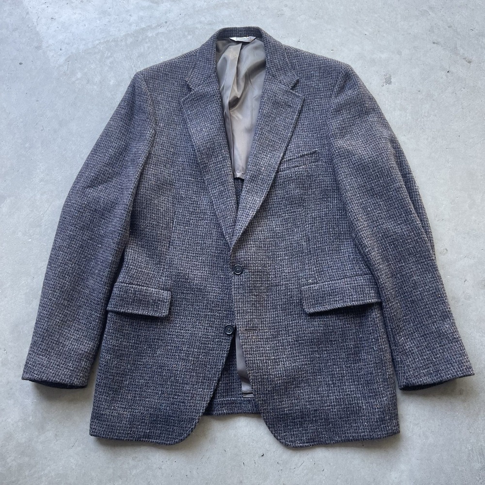 VTG Harris Tweed Wool Sports Coat Mens 42 Brown Herringbone Blazer USA